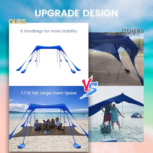 besuhot Beach Tent Sun Shelter 10x10FT Beach Shade Canopy with 8 Sandbags, UPF 50+ Protection Beach Shade Canopy, Outdoor ...