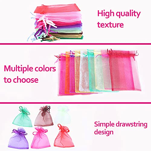 LYSXP Organza Bags 3.5x4.7 Inch 100pcs Random 10 Colors Mesh Organza Gift Bags with Drawstring, Jewelry Favor Pouches Wedd...