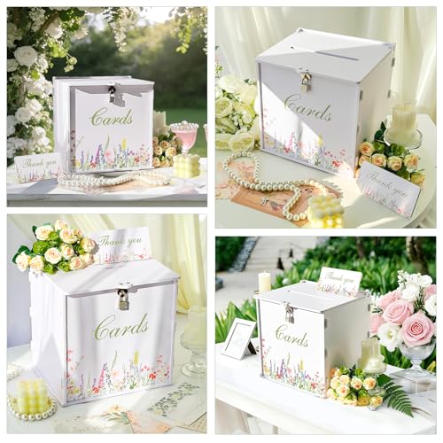 OurWarm White Wedding Card Box with Lock, PVC Gift Card Box for Wedding Decorations Reception, Money Gift Boxes for Party ...