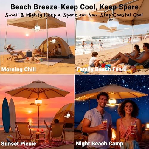 Negxi Camping Fan with Light & Remote, Portable Ceiling Fan for Tents, Canopy, Beach, RV, Car, Camper & Outdoor, Wireless ...