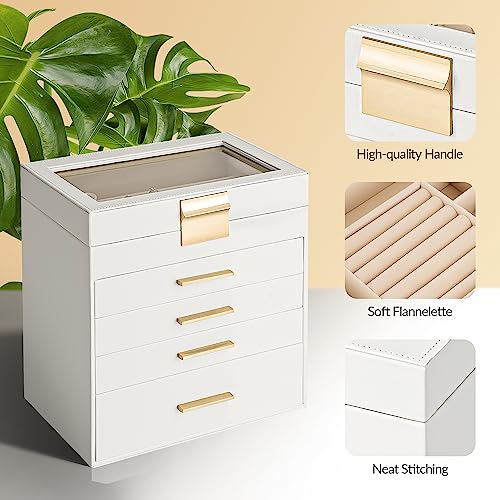 Somduy Jewelry Box, 5 Layers Jewelry Storage Display Box with Glass Lid for Women, 4 Drawers,Large Capacity for Necklace E...