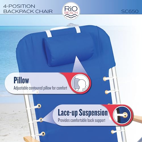 Rio Brands 4-Position Hi-Boy Backpack Beach Chair, Folding Chair for Outdoors, Stripe