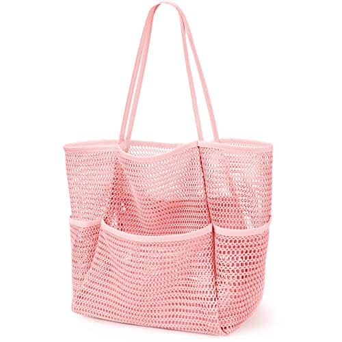 KPX Beach Bag with Mini Pocket, Summer Beach Tote Bags for Women Large Foldable Mesh Swimming Pool Travel Bags - Sandproof