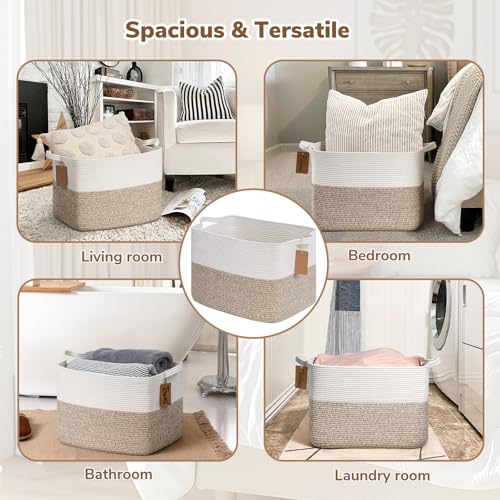 Goodpick Woven Storage Baskets for Organizing, Blanket Basket Living Room, Rope Baskets for Storage, Rectangle Toy Basket ...