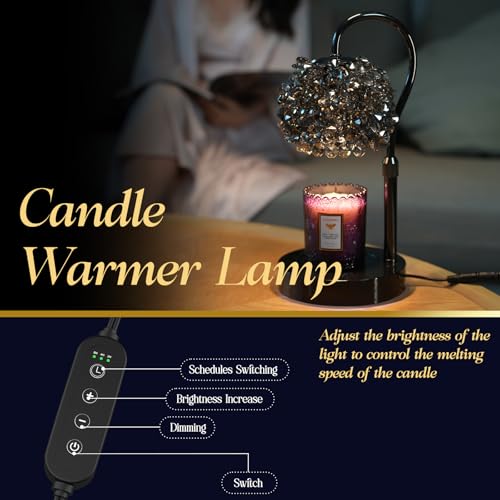 VXUNLIOR Luxury Candle Warmer Lamp with Timer & Dimmable Brightness, Crystal Gemstone Shade & Premium Base - Adjustable Wa...