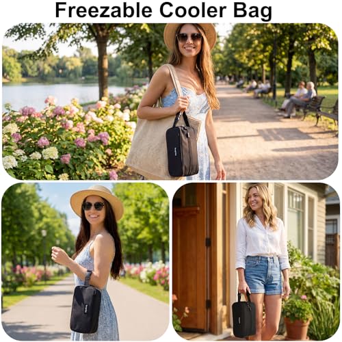 Saugnlbs Small Cooler Bag,Mini Cooler Bag with Ice Packs,Insulated Lunch Bag with Handle Buckle,Freezable Lunch Bag for Tr...