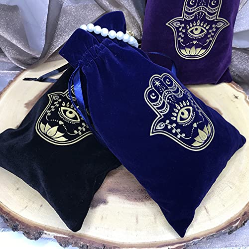 ARTSY CRAFTS 6x9" Hamsa Hand Velvet Jewelry Pouch Gift Bags, Fatima Hand Evil Eye Velvet Drawstring Oracle Tarot Card Rune...