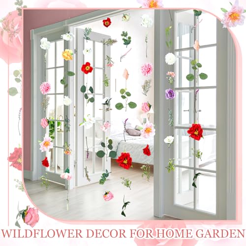 XunYee 6 Pcs 35.4 ft Flower Garlands Artificial Wildflower Vines Floral Hanging Backdrop Fake Flower Garlands Faux Silk Wi...