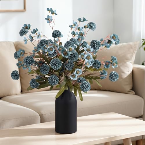 HyeFlora Fake Kiku Flowers, Faux Silk Pompon Mums Artificial Flowers, Chrysanthemum Stems Floral Arrangement Dried Flowers...