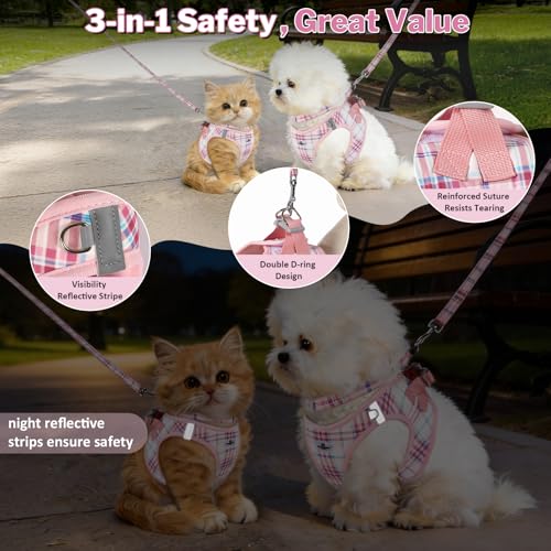 Gyuzh Small Dog Harness and Leash Set for Puppy & Kitten - 3-in-1 No Pull Step in Vest Collar, Lightweight Reflective Plai...