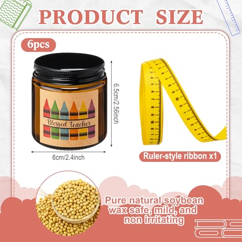 Lyrow 6 Pcs Teacher Appreciation Candles Gifts Set Best Teachers Gifts for Women and Men Include Ruler-Style Ribbon 3.5 oz...