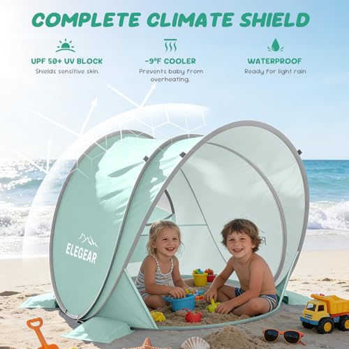 Elegear Pop Up Baby Beach Tent with Mini Canopy, CumbreX™ UPF 50+ UV Protection Baby Tent Sun Shelter, 1S Setup Portable B...