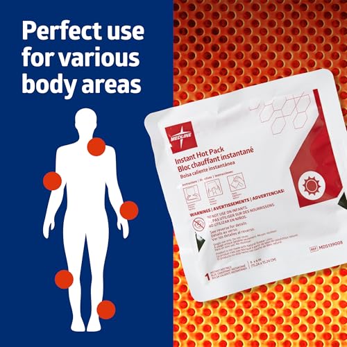 Medline Instant Warm Pack, Disposable, 6" x 6", 24 per Pack, Heat Packs for Pain Relief, Muscle Soreness and Increased Blo...