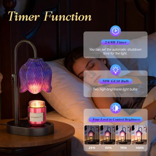 WYghyronic Candle Warmer Lamp with Adjustable Height - Flameless 4-Level Dimmable Wax Warmer, Timer Function & Stylish Des...