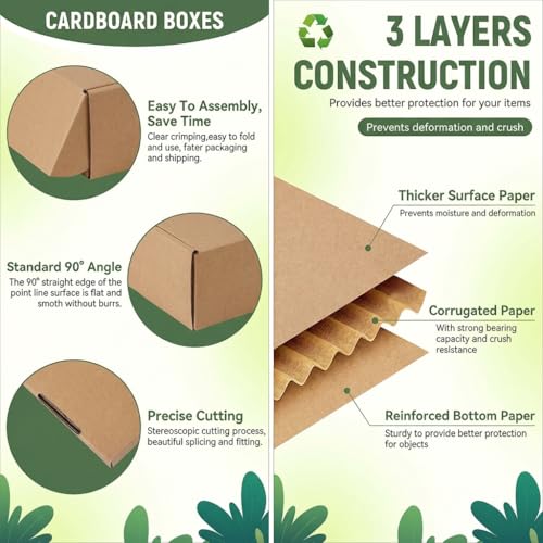 Pemtow 13x10x2 Shipping Boxes Set of 20, Brown Corrugated Cardboard Literature Mailer Box for Packaging, Mailing, Business