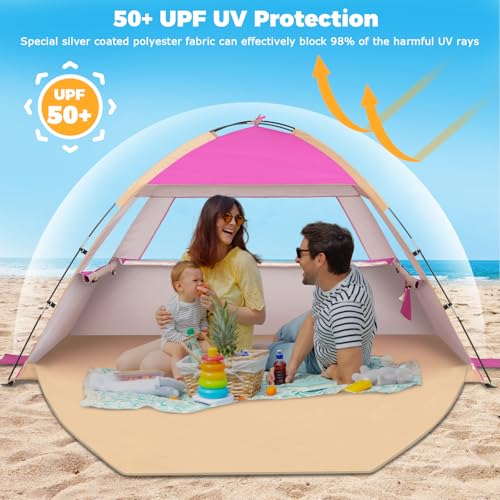 Venustas Beach Tent Sun Shelter for 3/4/6/8 Person, UPF 50+ UV Protection Beach Canopy, Lightweight and Easy Setup Cabana,...