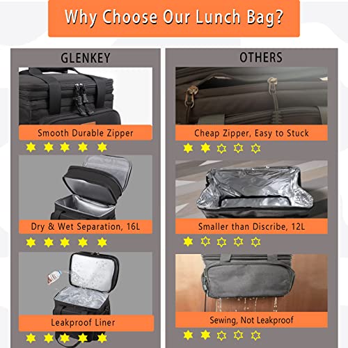 Expandable Insulated Large Lunch Box, Double Deck Heavy Duty Durable Lunch Bag Leakproof Cooler Bags for Men Women Adults ...