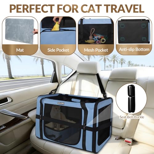Petskd 26"x17"x17" Extra Large Cat Carrier with Litter Box for Large Cat or 2 Small Cats under 55LBS, Collapsible Soft Sid...