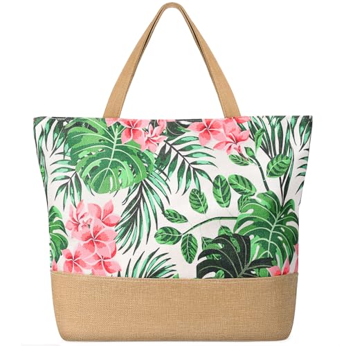 Trifabricy Beach Bag for Women, Large Beach Tote Bags with Zipper, Woven Straw Tote Waterproof, Swim Gym Shopping Travel Bag
