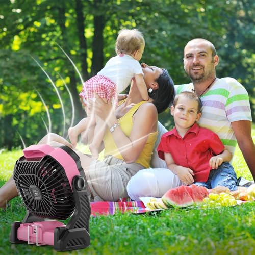 RUNTOP Camping Fan with LED Light, 20000mAh Rechargeable Battery Powered Outdoor Tent Fan with Hook,High Speed 270°Rotatio...