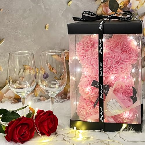 Romantic Valentine's Day Gift For Her Artificial Flower Rose Teddy Bear With Preserved Flowers Bouquet And Blind Box Pearl...