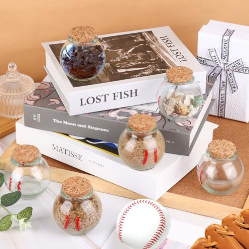 Draupnir Sand Keepsake Jar 12PCS 3.4 oz Baseball Printed Round Jar with Cork Lid, 12 Baseball Cardstock and 12 Hemp Ropes,...