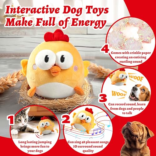 GUKCO Interactive Dog Toys, Squeaky Moving Ball Toy with Jumping & Music Modes, Rechargeable Plush Chew Toys for Small/Med...