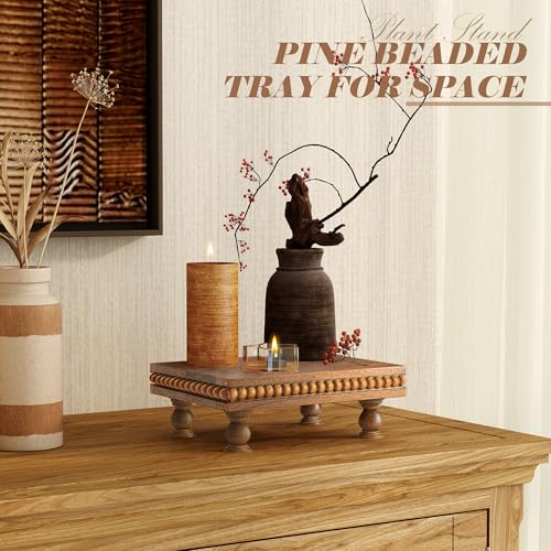 EOSAHR Acacia Wood Display Riser for Home Decor – Boho Pedestal Stand with Bead for Bathroom, Kitchen & Coffee Table, Soap...