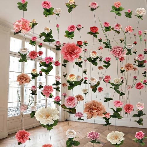 XunYee 6 Pcs 35.4 ft Flower Garlands Artificial Wildflower Vines Floral Hanging Backdrop Fake Flower Garlands Faux Silk Wi...