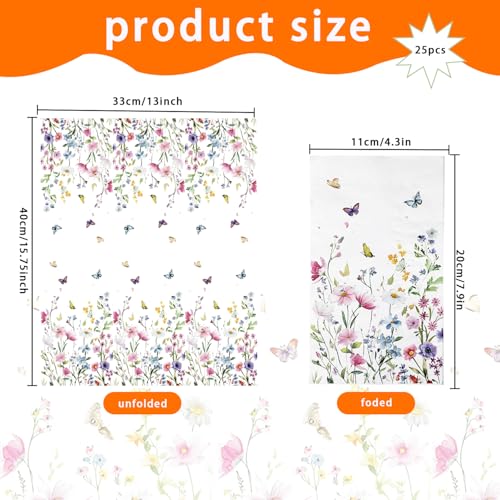 100-Pack Wildflower Napkins, Disposable Bathroom Hand Towels, Floral Decor for Weddings, Baby Showers, Birthdays, Bridal P...