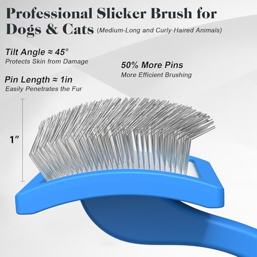 2PCS Slicker Brush for Dogs & Pet Comb,Professional Dog Grooming Brush (Goldendoodles,Poodles,Labradoodles) with Extra Lon...