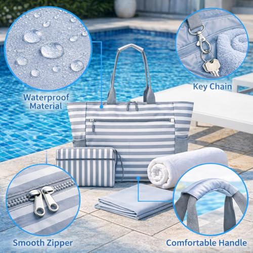 Wodsfay Waterproof Foldable Tote Bag for Travel – Large Carry-On with Zipper Pocket for Beach, Gym, Airplane & Weekend Trips