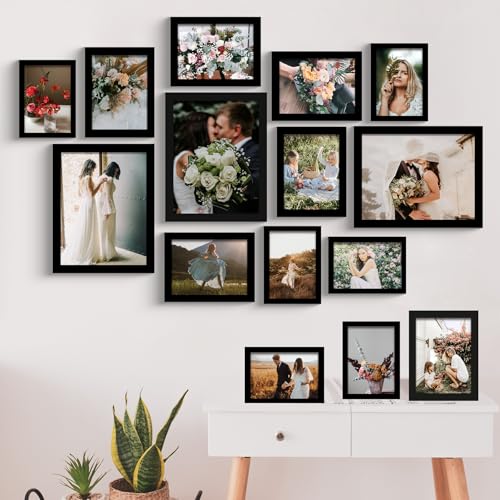 BESCRCL 15 Pack Real Glass Picture Frames Collage Wall Decor, Including 3pcs 8x10, 6pcs 5x7, 6pcs 4x6 Photo Frames for Gal...