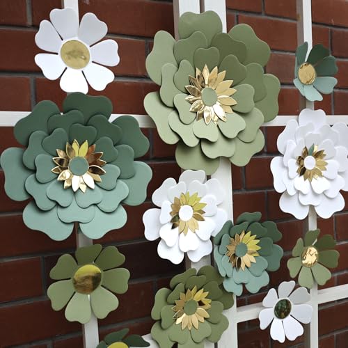 Mybbshower Paper Flower for Birthday Wedding Party Backdrop Nursery Wall Home Decor (10 inch-6 inch) Pack of 12 (Dusty Gre...