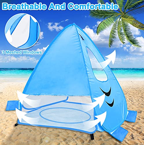 [ Extra High ] Shark Baby Beach Tent with Pool, Pop Up Kiddie Pool Tents Baby Beach Essentials UPF 50+ UV Protection 4 San...