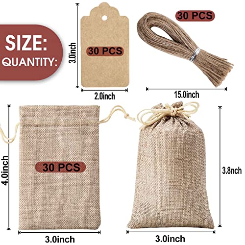 Homum 30Pcs Premium Burlap Gift Bags with Drawstring and 30Pcs Gift Tags & String, 3x4 Inch Reusable Gift Bags, Burlap Bag...
