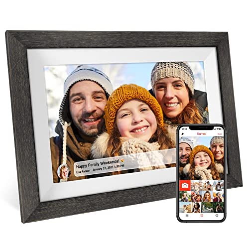 Frameo 10.1 inch Digital Picture Frame WiFi Smart Digital Photo Frame Wood IPS HD 1280 * 800 1080P Touch Screen Auto-Rotat...