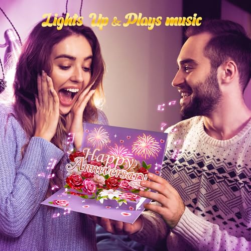 Airpark Anniversary Card with Music & Lights, 3D Pop Up Happy Anniversary Cards for Him Her Husband Wife Men Women, Ideal ...