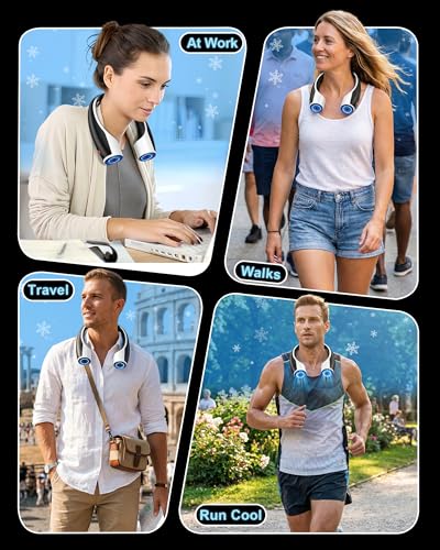 Rohent Portable Hands-Free Neck Fan - 4000mAh Battery, USB-C Rechargeable, Ultra-Quiet, 4 Adjustable Speeds – Perfect for ...