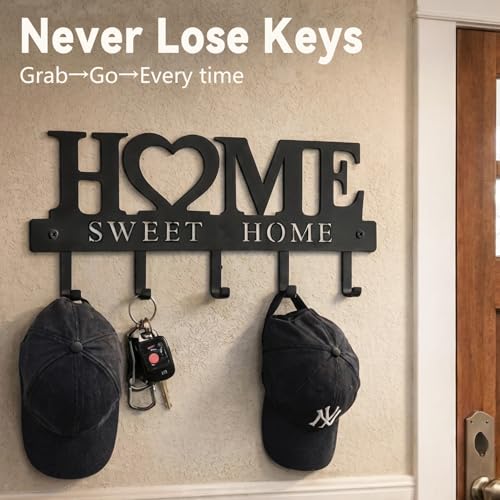WIPHANY Entryway Wall Key Holder with 5 Hooks, Metal Key Rack Wall Mount for Keys, Bags and Leashes, Decorative Organizer ...