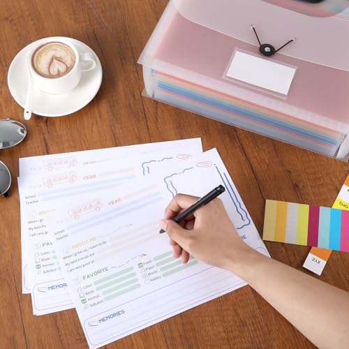 School Memory Box School Years Organizer Kit with 30 Writable Sheets Memory Book Photo Album Keepsake Box for Storing Memo...