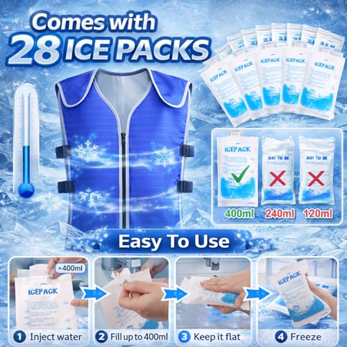 Cooling Vest for Men & Women, Ice Vest with 28 Reusable Ice Packs, High Visibility Reflective Adjustable Ice Jacket for Wo...