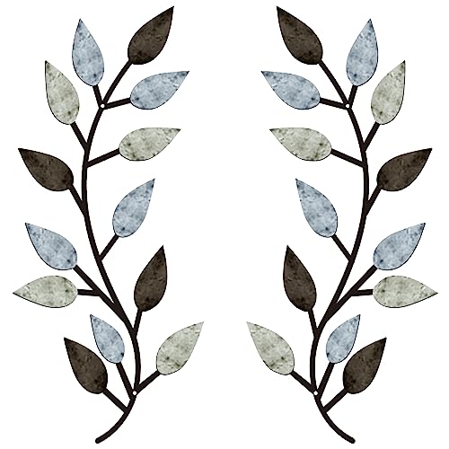Zhengmy 2 Pieces Metal Tree Leaf Wall Decor Vine Olive Branch Leaf Wall Art Living Room, Hallway Wall Decor Outdoor Decora...
