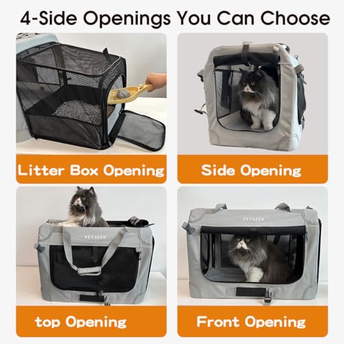 Petseek Extra Large Expandable Cat Carrier Soft Sided for Car, Portable Small Dog Carrier for 2 Cats, 24"x16.5"x16" Road T...