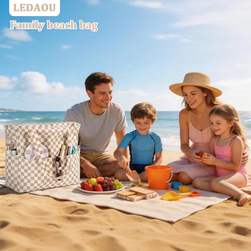 LEDAOU Large Beach Bag Women Waterproof Sandproof Zipper Beach Tote Pool Bag for Swim Gym Grocery Travel with Wet Pocket |...