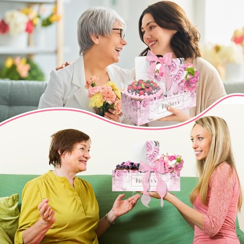 12 Set Mother's Day Cake Flower Gift Boxes with 12 Pcs Transparent PVC Cake Boxes 12 Floral Foam Ribbon Set Flower Bouquet...