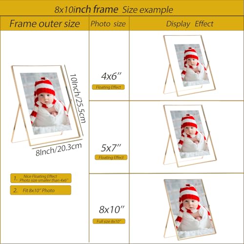 Gold 8x10'' Floating Frame Set of 2, For Photo Sizes ( 5x7'' ,6x8'' 7x9'' up to 8x10''), Beautiful Metal Lace Edge Frames ...