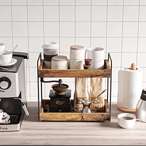 SANRETAHO 2-Tier Bathroom Counter Organizer, Wood Kitchen Countertop Spice Rack, Vanity Cosmetic Makeup Organizers Shelf f...
