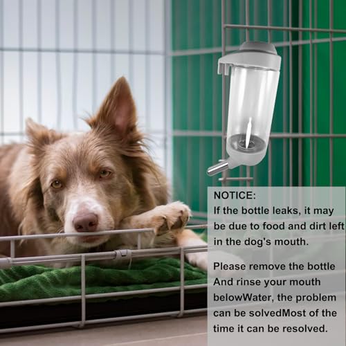 DEEUCHIS Dog Crate Water Bottle - 17 oz No Drip Kennel Pet Water Dispenser, Easy-to-Use Cage Water Bottle for Dogs, Cats, ...