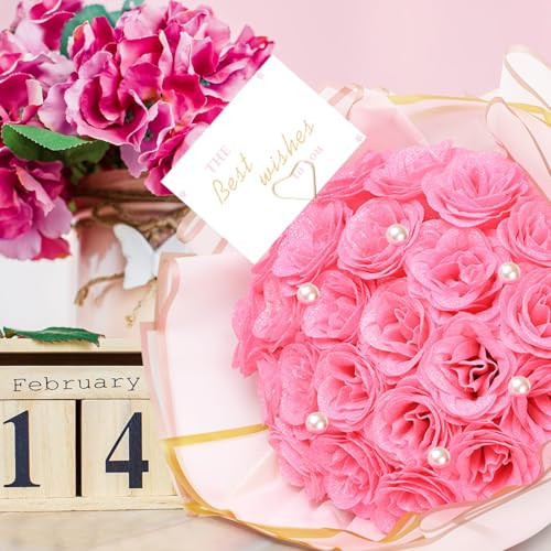 TLY Glitter Roses Bouquet,24 Pcs Pink Flower Bouquet,Birthday Gifts for Women,DIY Artificial Flowers for Mom Grandma Wife ...